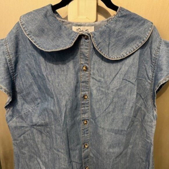 Miss Selfridge denim babydoll shirt mini dress in blue chambray - Picture 5 of 16